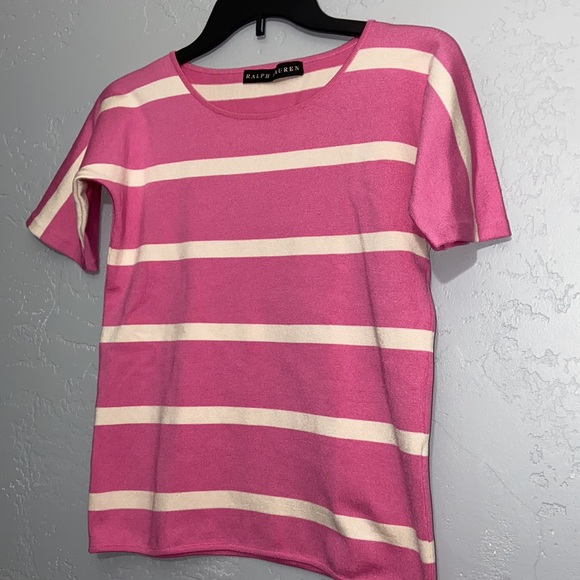 Ralph Lauren Black Label Stretch Knit Top Shirt Blouse Pink White Stripe XS-S - Picture 3 of 8
